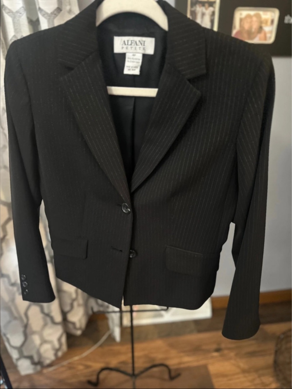 Alfani Black Pinstripe Cropped Tailored Blazer